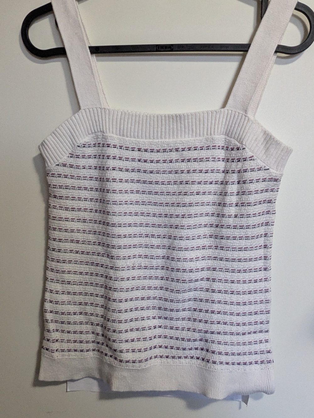 White Knit Tank Top with Lavender And Navy Stripes
